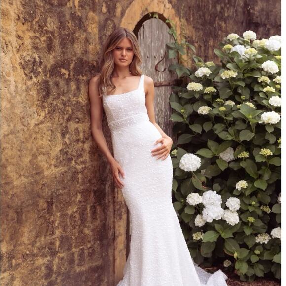 Jane Hill Billie Elegant White Sequined  Wedding Dress Sz 11 - Picture 2 of 13